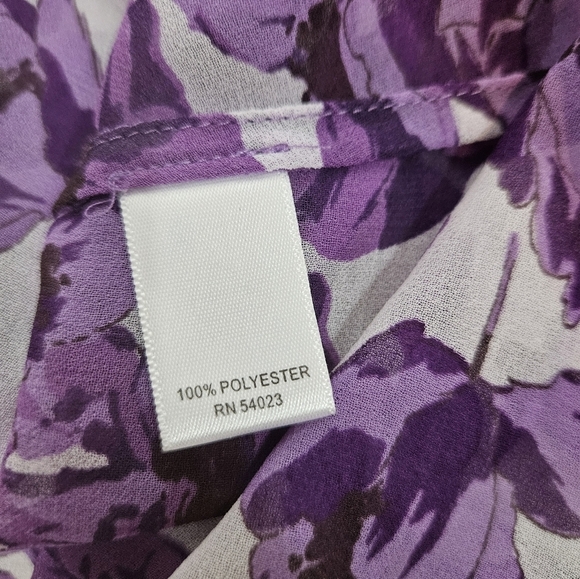 Banana Republic‎ Purple & White Floral Semi Sheer Button Front Top Size 2 S36 - Picture 6 of 8